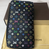 LOUIS VUITTON X Murakami Black MultiColor Full Zip Wallet Pink Interior Passport
