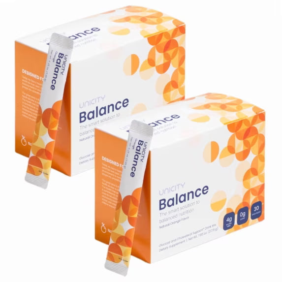 Unicity Drink Mix Duo Pack, Orange Balance & Lemon Unimate, 60 Sachets Total (2 Boxes x 30), Fiber & Citrus Beverage Powder, Low Calorie Daily Drink Mix, Travel Friendly for Men & Women