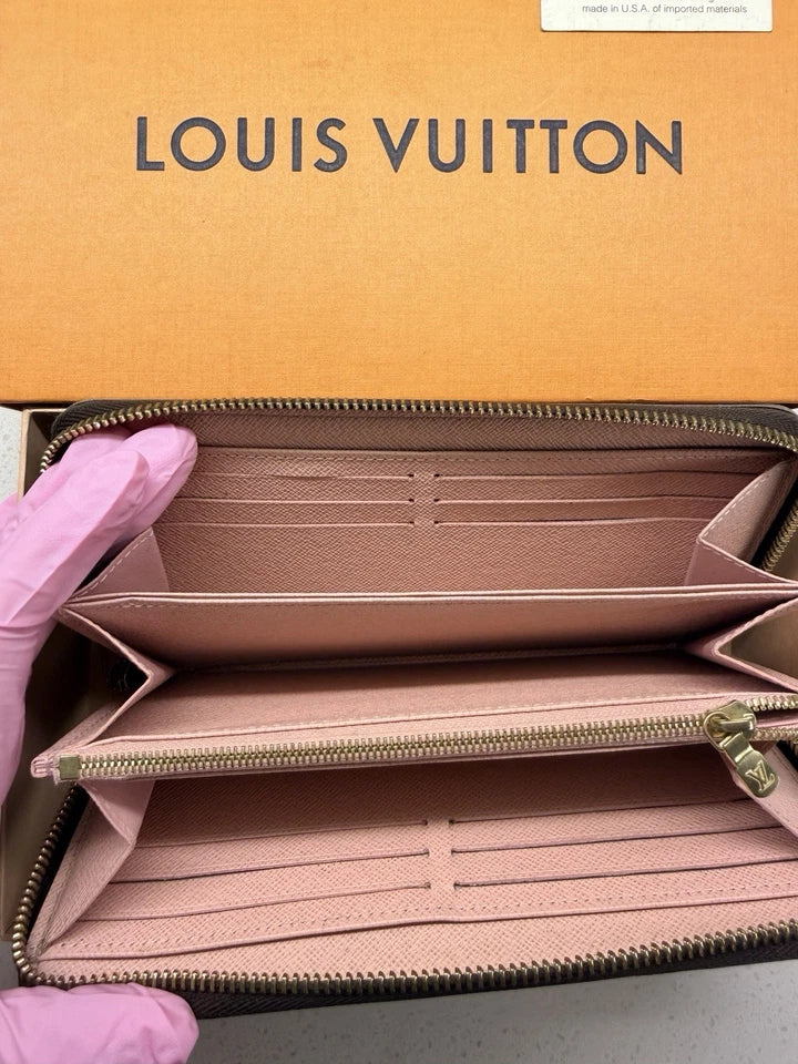 AUTHENTIC LOUIS VUITTON Monogram Canvas Zippy Wallet - Brown Ballerina Pink