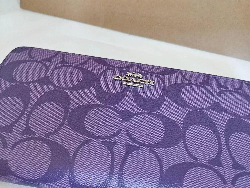COACH Long Round Zip Wallet with Strap Purple Signature C4452 outlet New