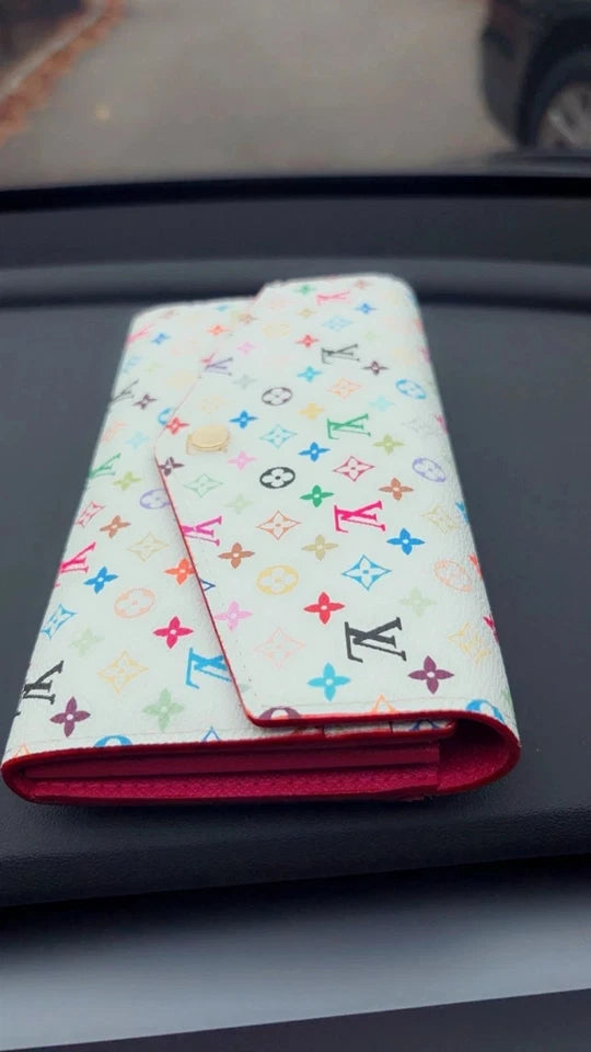 Louis Vuitton x Takashi Murakami White Multicolor Sarah Long Wallet With Box