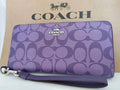 COACH Long Round Zip Wallet with Strap Purple Signature C4452 outlet New