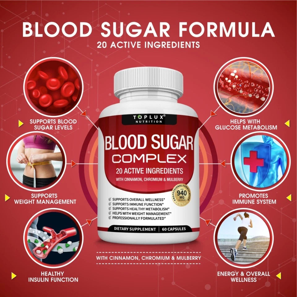 BLOOD SUGAR BLEND SUPPORT Alpha Lipoic Acid Cinnamon 20 Herbs Complex 60 Capsule